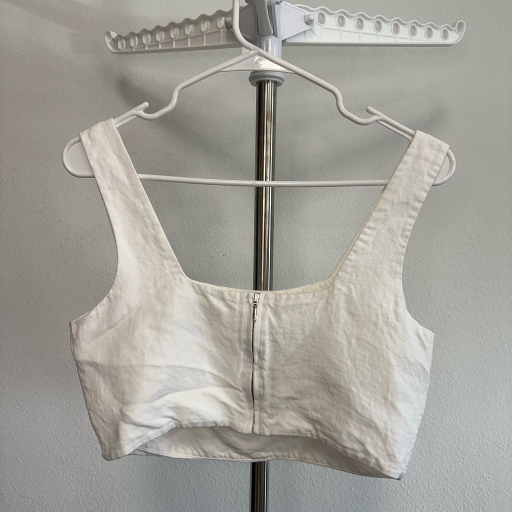 COS White Structured Cropped Tank Top Square Neck Zip Back Women’s 8 - Picture 3 of 4